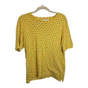 Chico's Shirt Women's‎ Size Large Ikat Cotton T-Shirt Yellow White Chicos 2